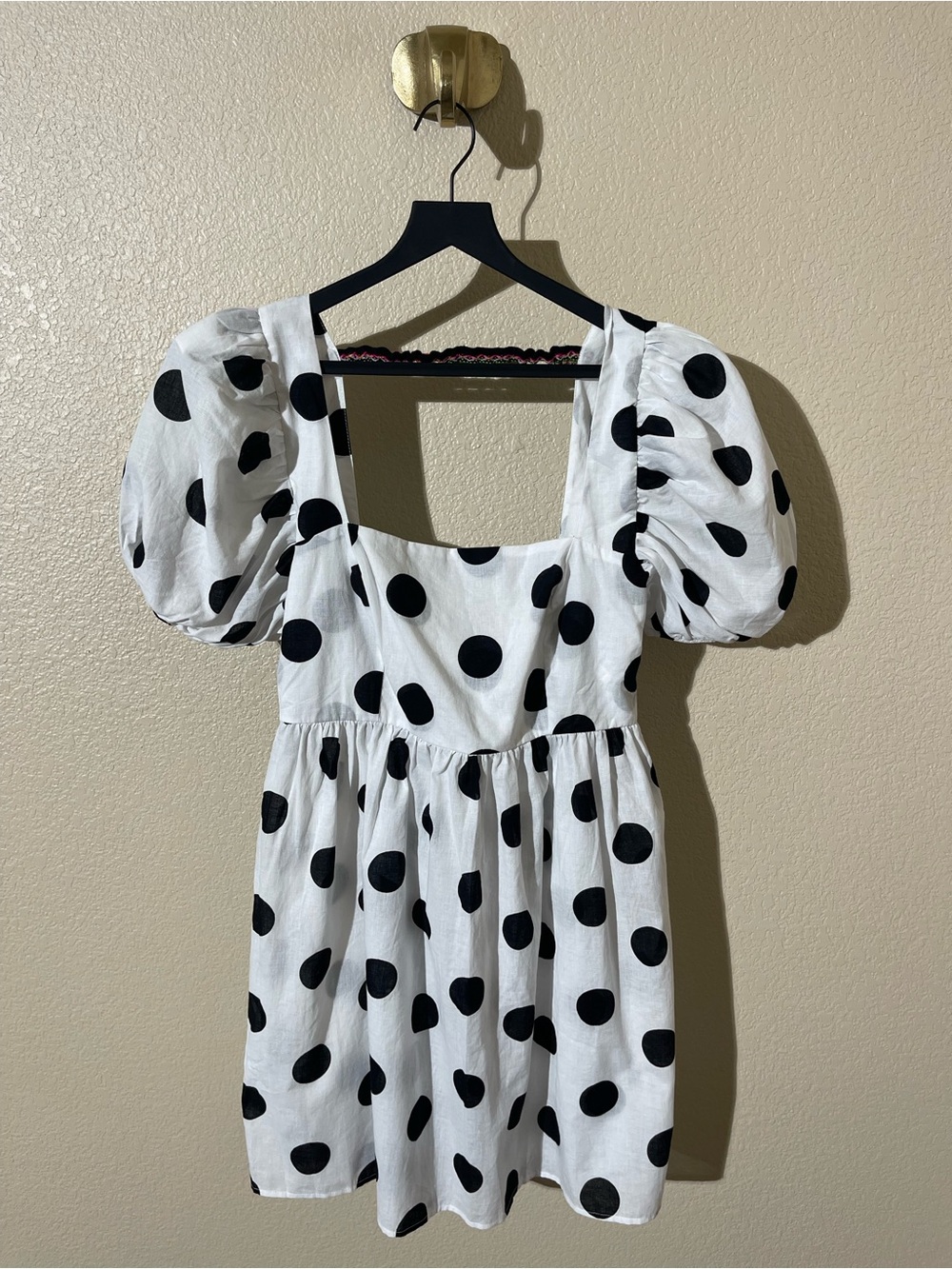 Pitusa White Dress with Black Polka Dot Pattern